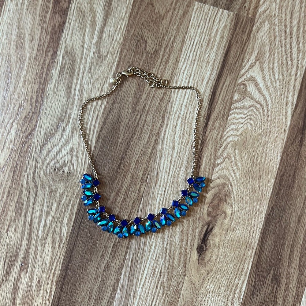 J. Crew Gold-Tone Necklace with Blue and Teal Crystals